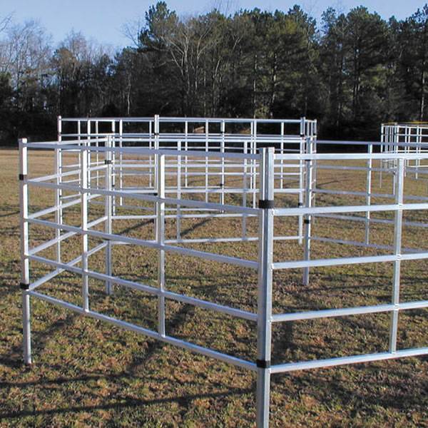 Round pens that are composed of square tube steel corral panels